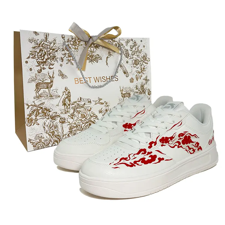 Anta Relaxed Slip Resistant Shock Absorbers Low top Skateboard Shoes Men's White Red
