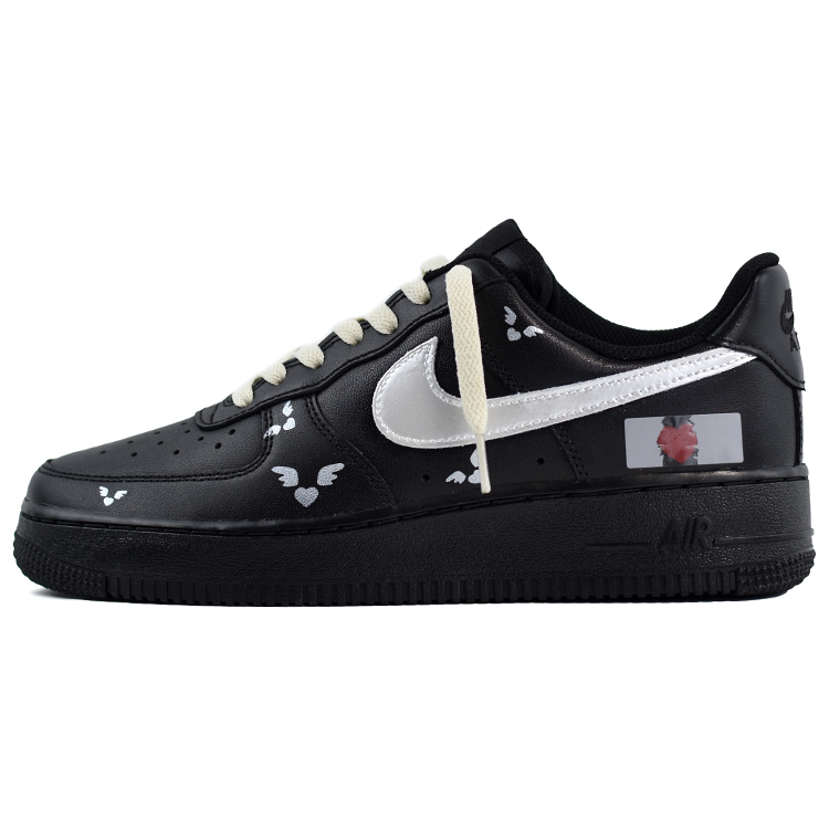 Nike Air Force 1 Heart Scratch Card Anti Slip Wear Resistant Low Top Skateboard Shoes Unisex Black Silver