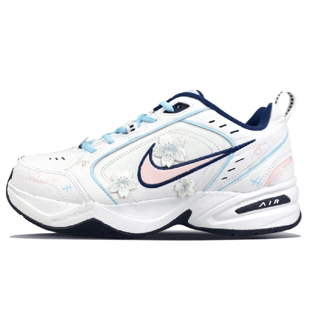 Nike Air Monarch 4 White Navy Slip Resistant Low Top Chunky Sneakers Unisex White