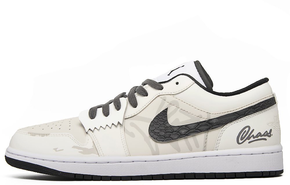Jordan Air Jordan 1 Anti-Slip Wear-Resistant Low-Top Vintage Basketball Shoes Men's Beige Gray