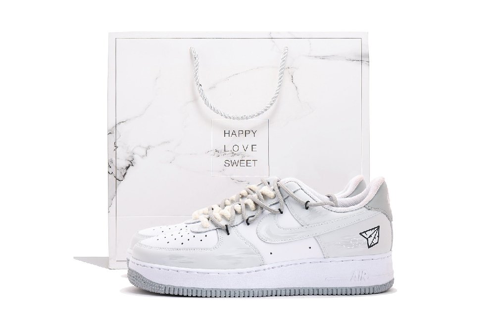 Nike Air Force 1 Coverage Slip Resistant And Abrasion Resistant Low Top Skateboard Shoes Men's Light Gray