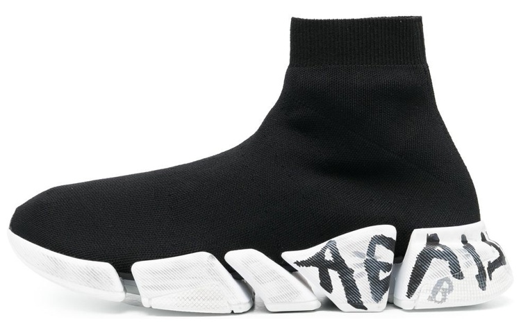 Balenciaga Speed 2.0 Graffiti Recycled Knit Black White