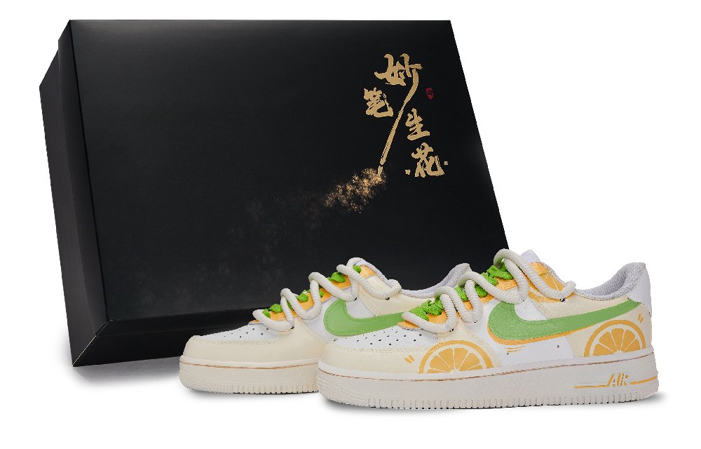 Nike Air Force 1 Magic Brush Blooms, Lemon Summer Low Top Skateboard Shoes Unisex White Yellow Green