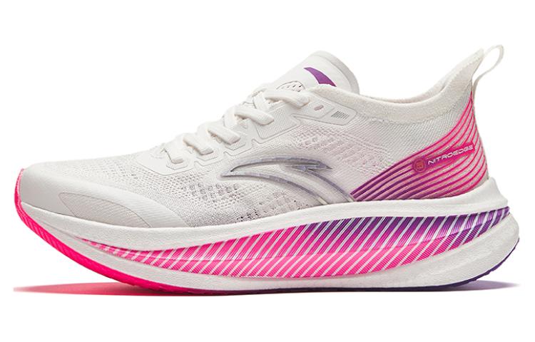Anta Cushioning Abrasion Resistant Breathable Low Top Full Length Carbon Plate Running Shoes Women's White Pink