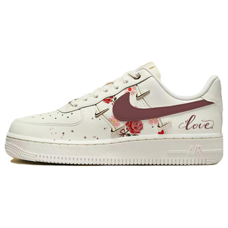 Nike Air Force 1 Butterfly Loves Flower, Fresh Rose Abrasion Resistant Low Top Skateboard Shoes Women's White Gold