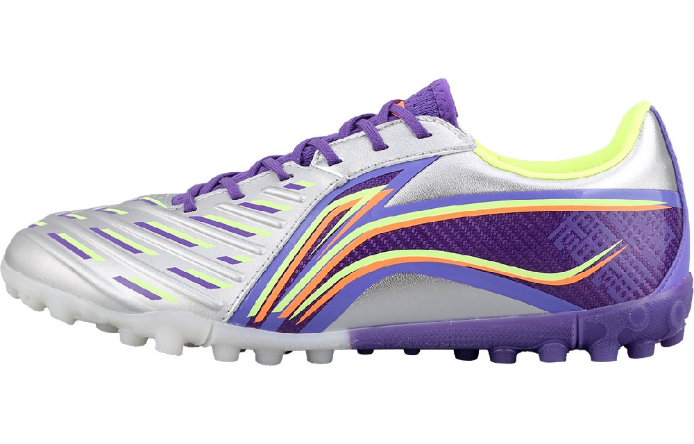 LiNing Jin TF Rubber Broken Studs Firm Ground, Artificial Ground Soccer Shoes Men's Purple Silver