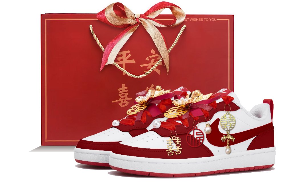 Nike Court Borough 2 Abrasion Resistant Low Top Skateboard Shoes Women's White Red