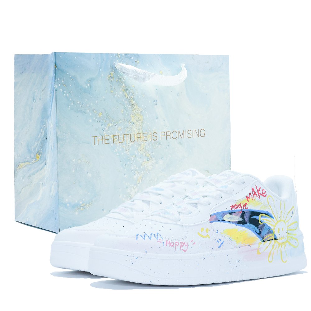 Anta Relaxed Slip Resistant Shock Absorbers Low Top Skateboard Shoes Men's White Yellow Blue