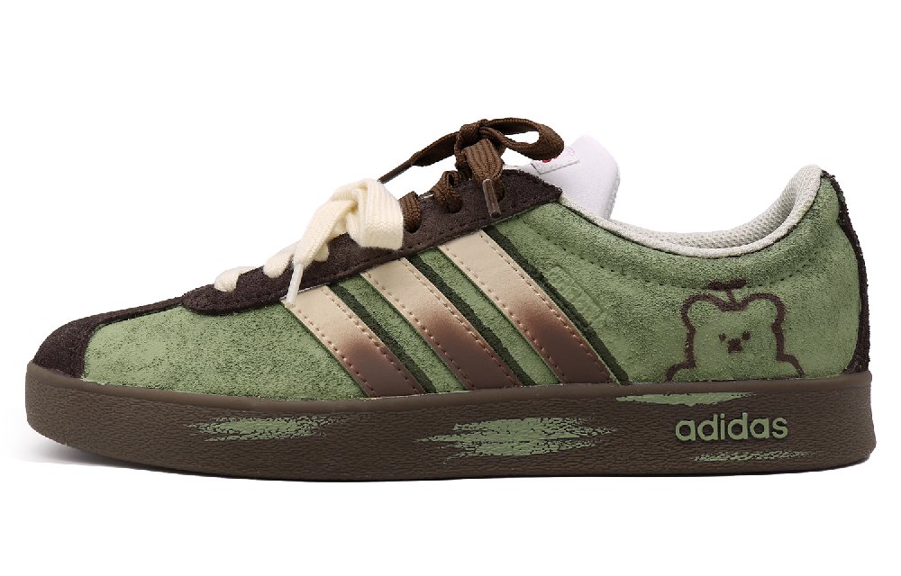 Adidas VL COURT 2.0 Abrasion Resistant, Lightweight, And Breathable Low Top Skateboard Shoes Unisex Green Brown
