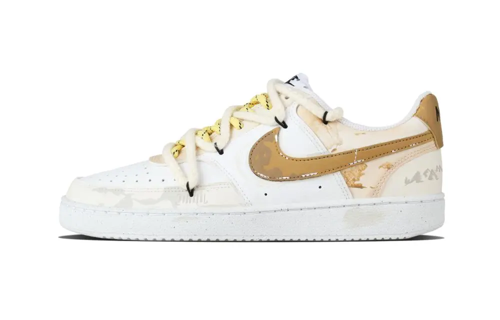 Nike Court Vision 1 Chu Island Milk Coffee Abrasion Resistant Low top Skateboard Shoes Unisex Champagne