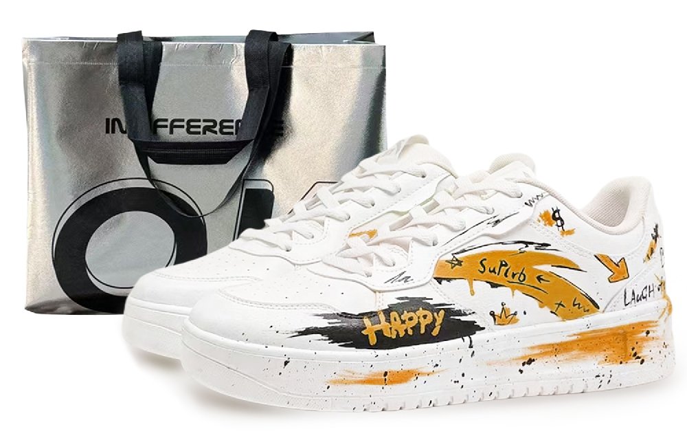 Anta Relaxed Slip Resistant Shock Absorbers Low Top Skateboard Shoes Women's White Black Orange
