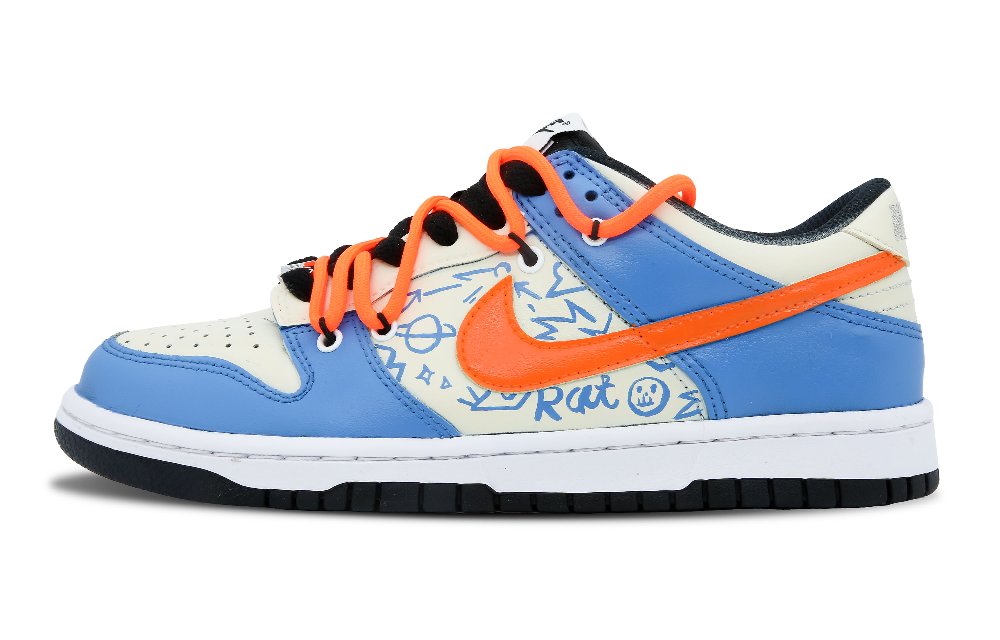 Nike Dunk Low Top Skateboard Shoes GS Black Blue Orange