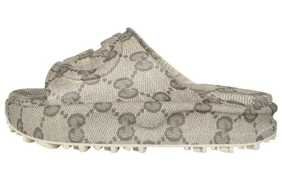 GUCCI Interlocking G Slide Sandals Beige Ebony