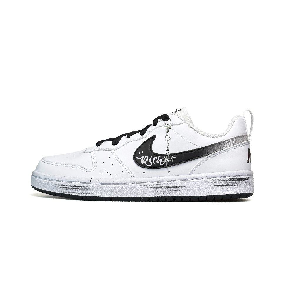 Nike Court Borough Silver Starburst White Abrasion Resistant Low Top Skateboard Shoes Women's Black White