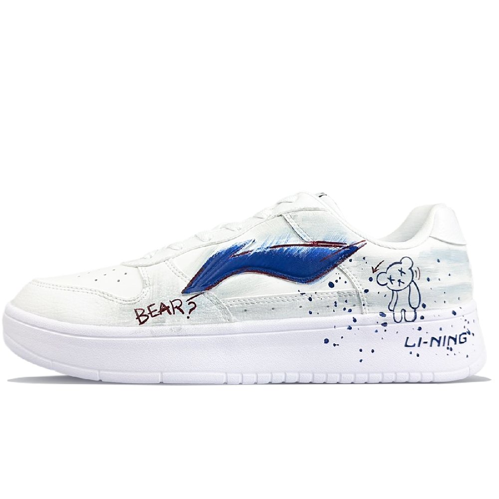 LiNing Pontoon Boats Anti-Slip Wear-Resistant Breathable Height Increasing Low-Top Skateboard Shoes Women's White