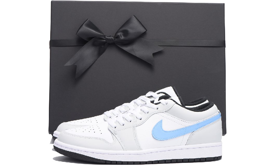 Jordan Air Jordan 1 Slip-Resistant Low-Top Vintage Basketball Shoes Men's Black Gray Blue Hook