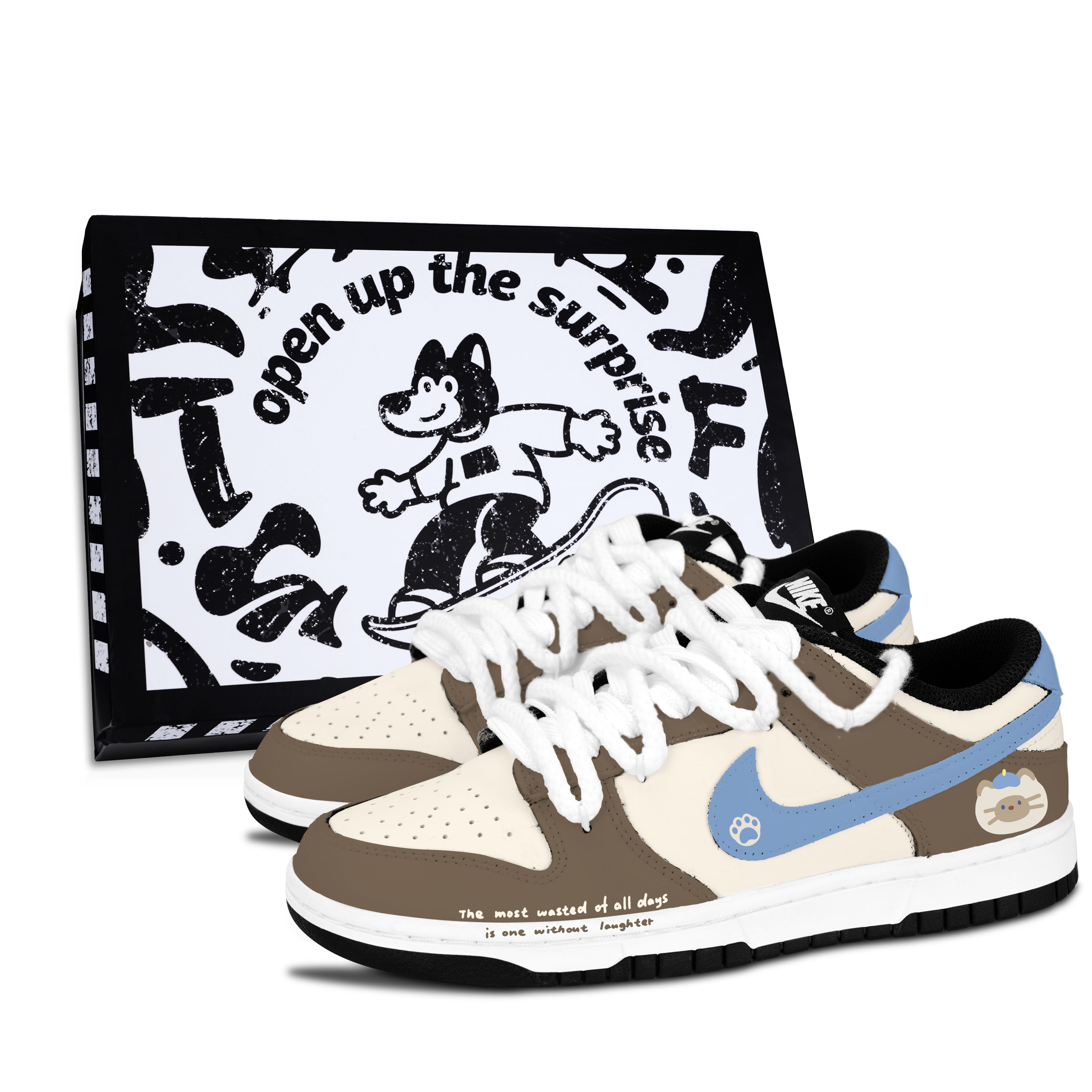 Nike Dunk Black White, Meow Fun Brown Blue Slip Resistant Abrasion Resistant Low top Skateboard Shoes Unisex