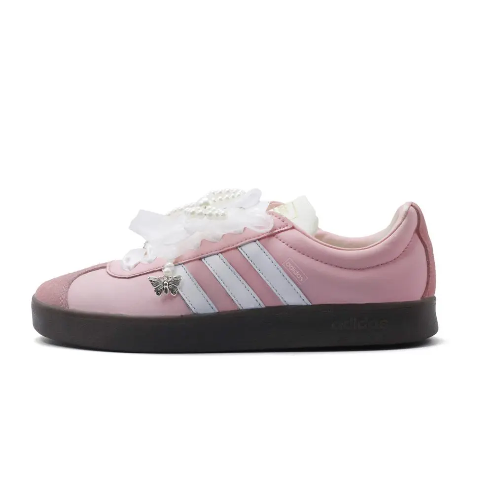 Adidas VL COURT 2.0 Pearl Butterfly Abrasion Resistant Low Top Skateboard Shoes Women's Pink
