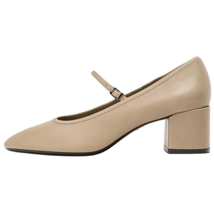 ZARA Chunky Heel Mary Jane Shoes Women's Light Beige Yellow