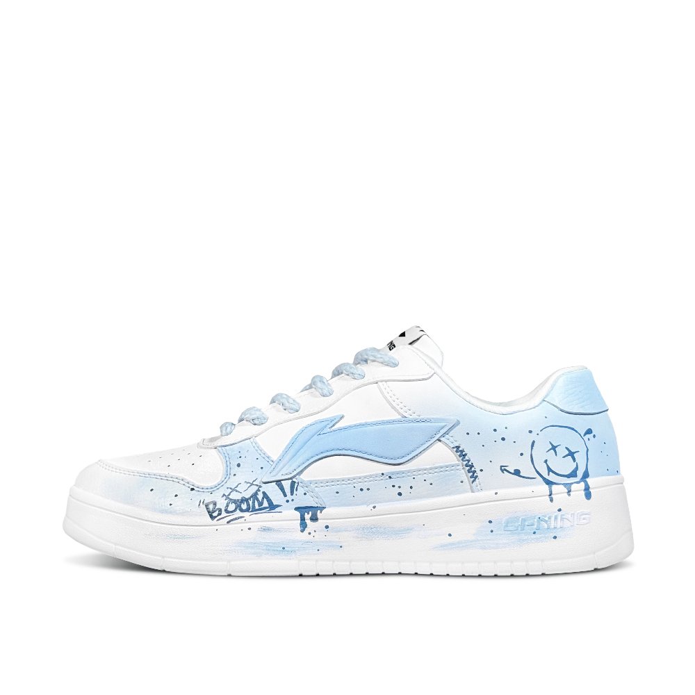LiNing Pontoon Boats BOOM Slip Resistant, Breathable, Height Increasing Low Top Skateboard Shoes Men's White Blue