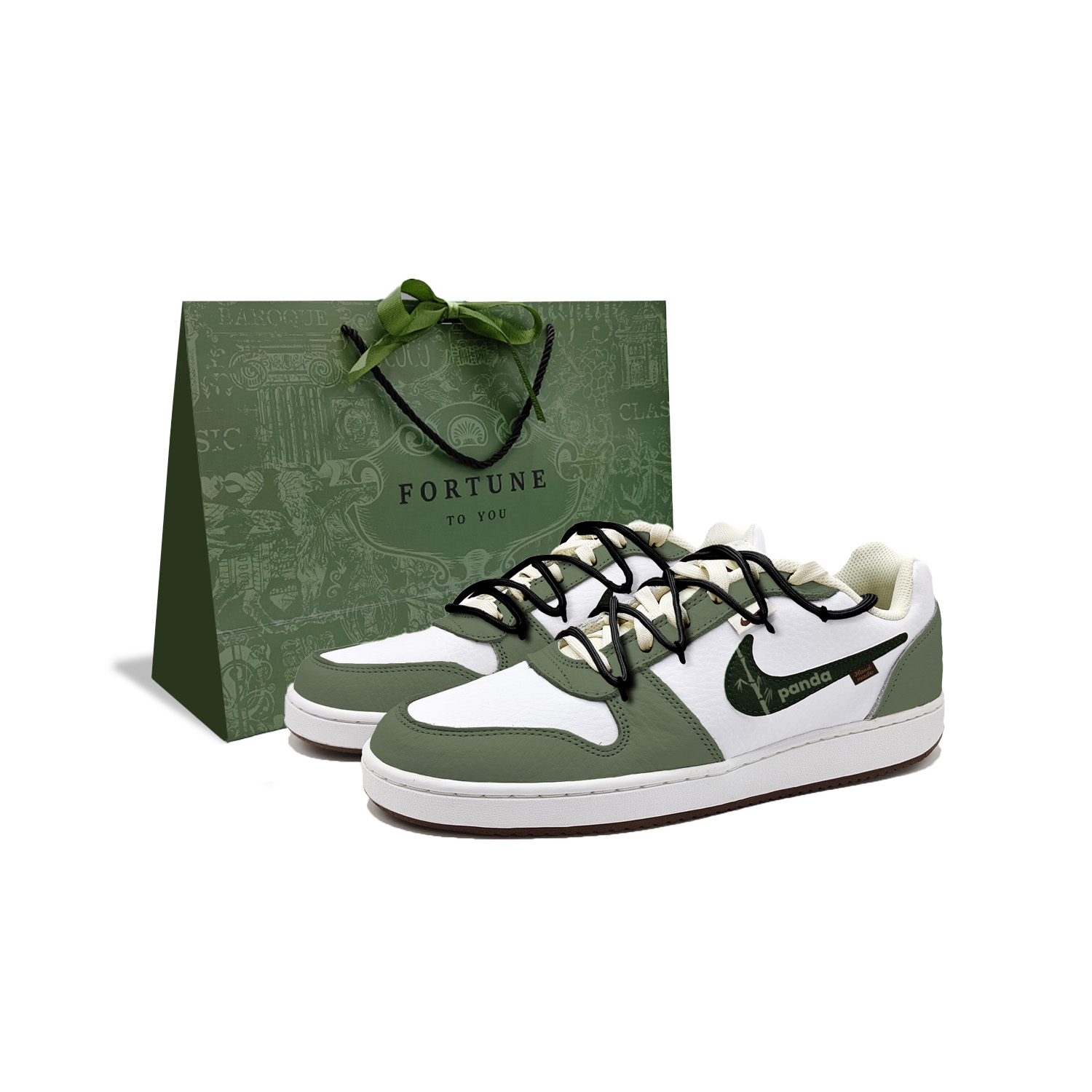 Nike EBERNON National Treasure Panda Abrasion Resistant Low top Skateboard Shoes Men's