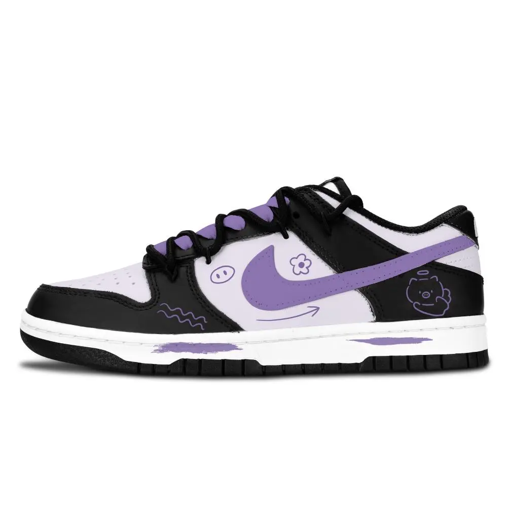 Nike Dunk Black White, Cute Pig Purple Drawing Abrasion Resistant Low top Skateboard Shoes Unisex Purple