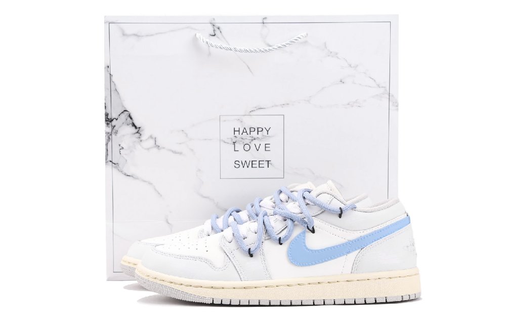 Jordan Air Jordan 1 Anti Slip Wear Resistant Low Top Vintage Basketball Shoes Women's Gray Blue White