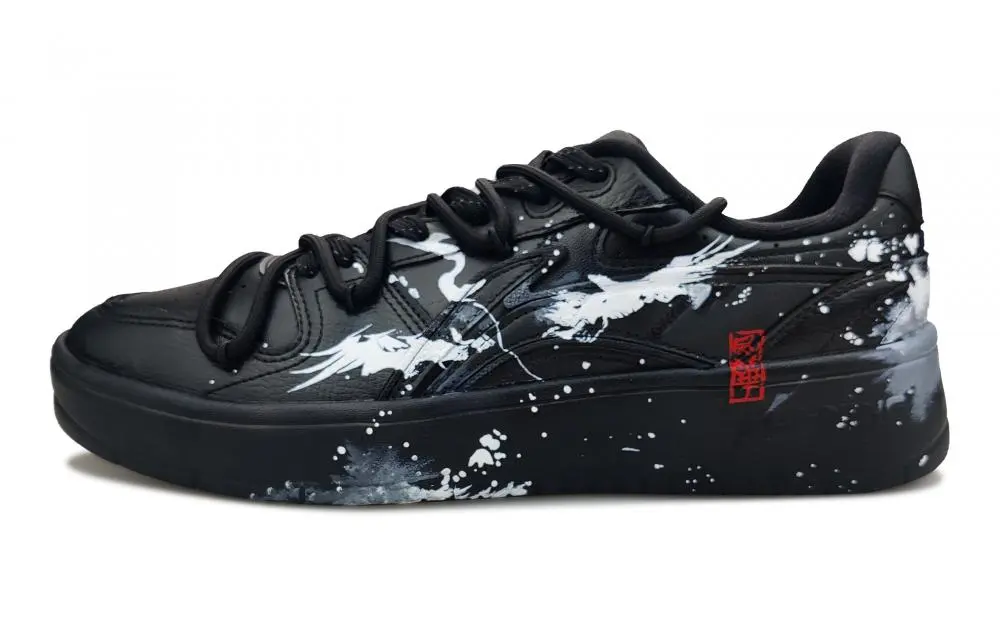 LiNing Slip-Resistant Cushioning Lightweight Low-Top Skateboard Shoes Men's Black White