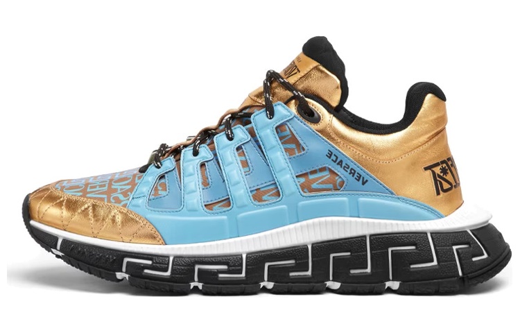 VERSACE Trigreca Slip-Resistant Low-Top Casual Shoes Men's Blue Gold