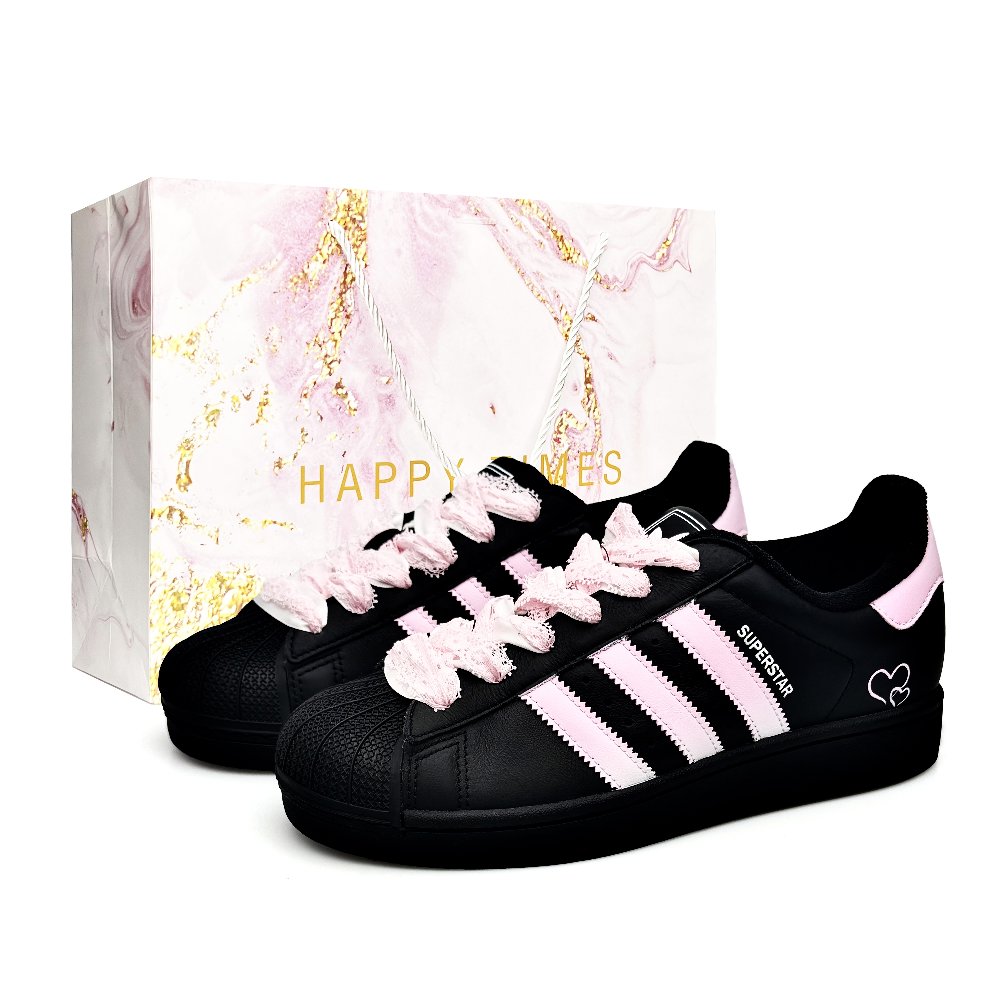 Adidas Originals Superstar 2 Skateboard Shoes Unisex Low Top Black/White/Pink