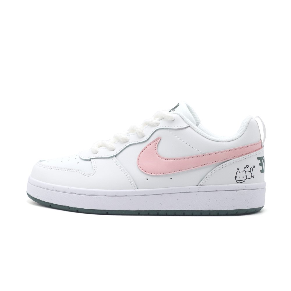 Nike Court Borough Pink Charm Cute Cat Anti Slip Wear Resistant Low Top Skateboard Shoes Women's White Pink