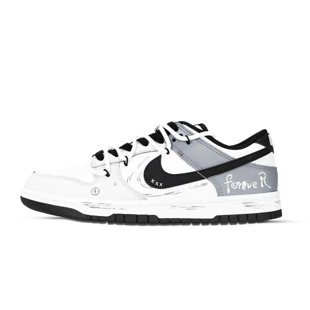 Nike Dunk Forever Abrasion Resistant Low top Skateboard Shoes Unisex Black White Gray