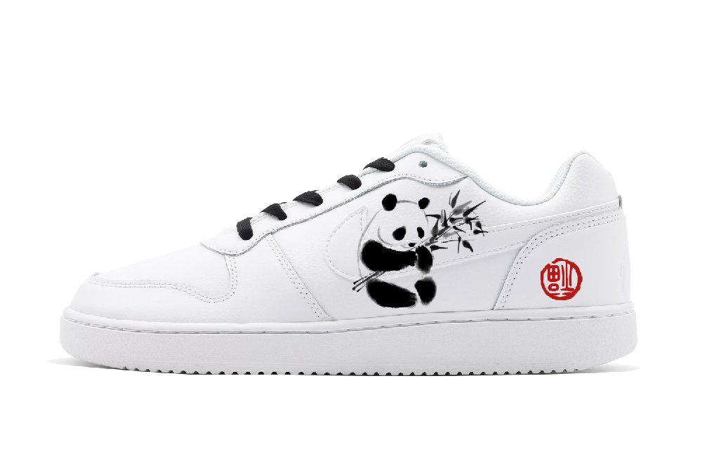 Nike EBERNON Low Panda Blessing Anti-Slip And Wear-Resistant Lightweight Low-Top Skateboard Shoes Men's Black White Red