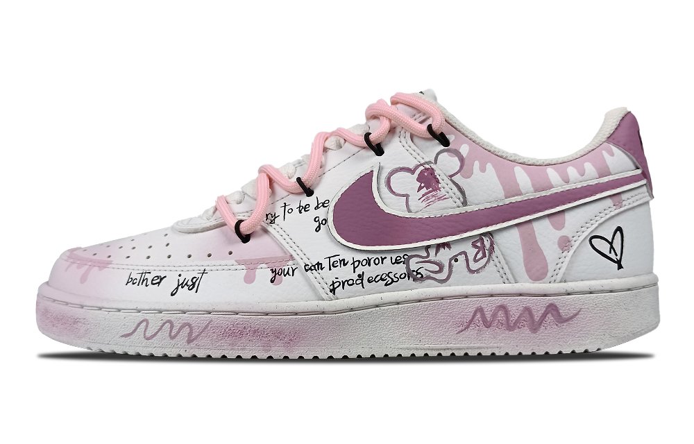 Nike Court Vision 1 Slip-Resistant Cushioning Wear-Resistant Low-Top Skateboard Shoes Women's Pink White