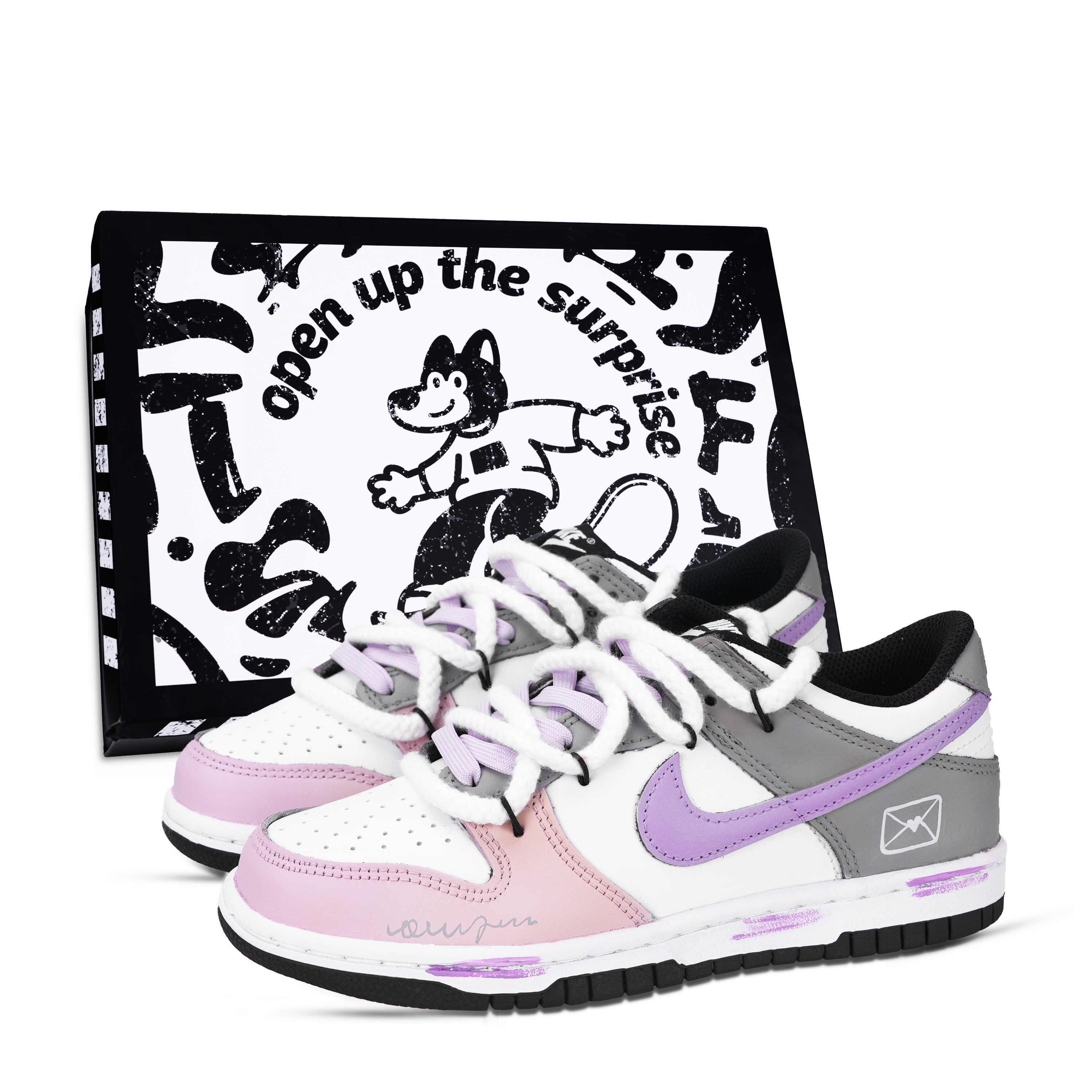 Nike Dunk Love Letter Abrasion Resistant Low top Skateboard Shoes Unisex Pink Purple Gray White