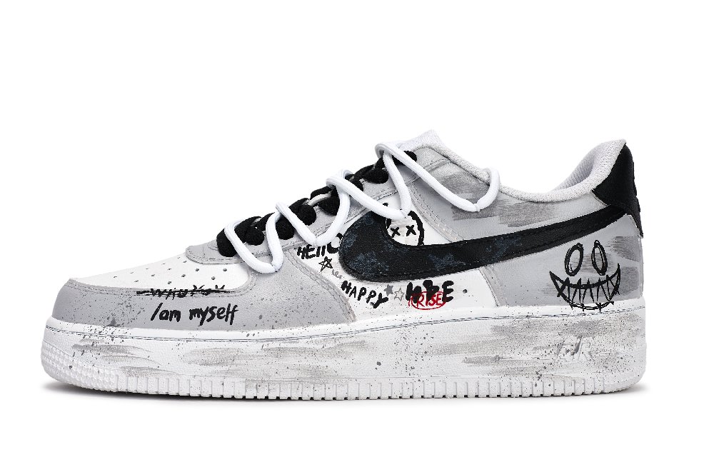 Nike Air Force 1 Anti-Slip Wear-Resistant Low-Top Skateboard Shoes Unisex Black White Gray