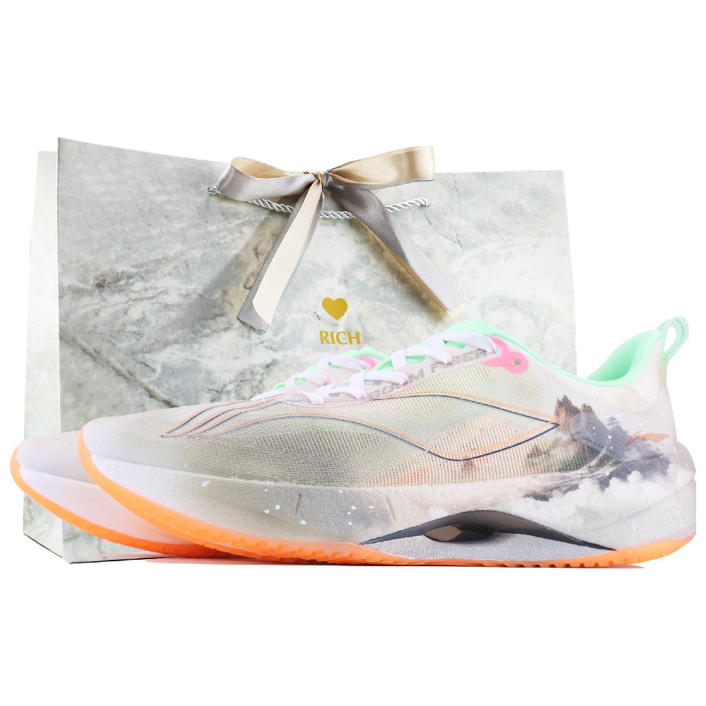 LINING Super Light 21 Running Shoes Men's Low top White/Orange/Gray/Green