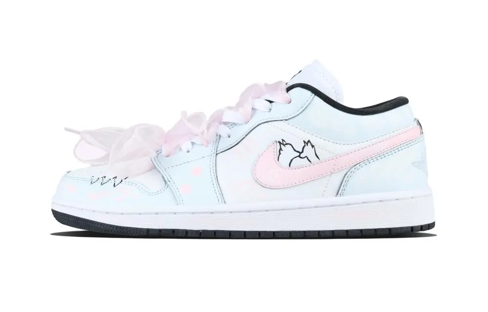Jordan Air Jordan 1 Soothing Blue Snow Princess Vintage Basketball Shoes Unisex Pink Blue