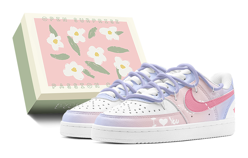 Nike Court Vision 1 White Lovers' Gift Confession Paper Airplane Casual Low-Top Skateboard Shoes Men's Pink Purple