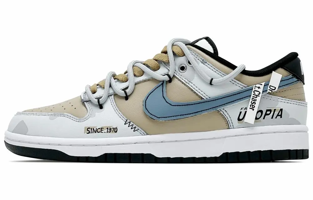 Nike Dunk Abrasion Resistant Low top Skateboard Shoes Unisex White Tea Blue