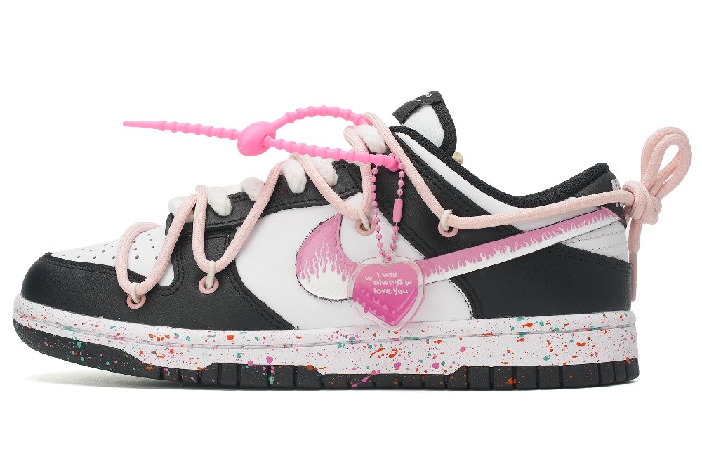 Nike Dunk Heart-Fluttering Pink Flame Wear-Resistant Slip-Resistant Low-Top Skateboard Shoes Women's White Black Pink