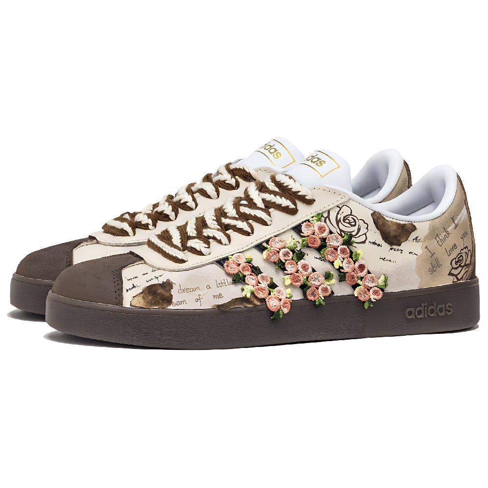 Adidas Neo VL Court 2.0 Love Planner Slip Resistant Low Top Skateboard Shoes Unisex Brown