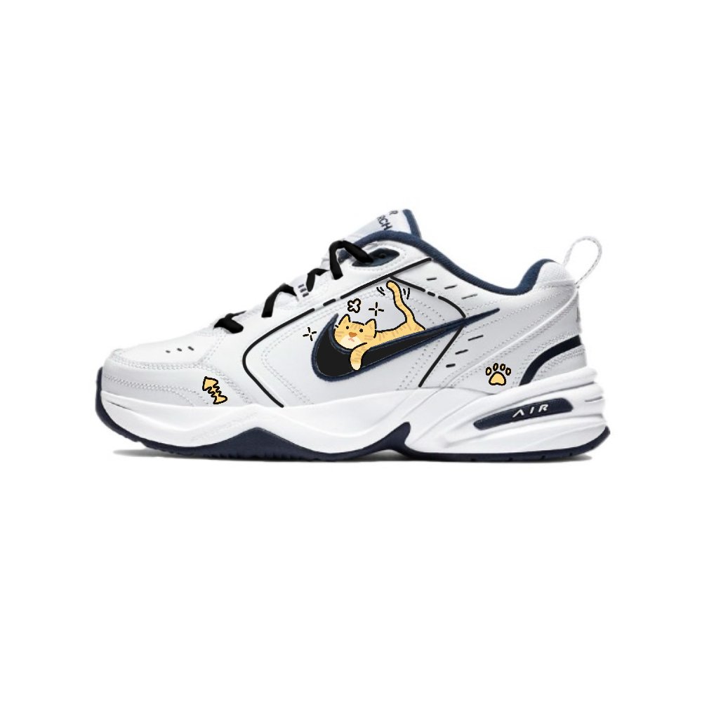 Nike Air Monarch 4 Anti-Slip And Wear-Resistant Height Increasing Low-Top Chunky Sneakers Unisex Black White Yellow