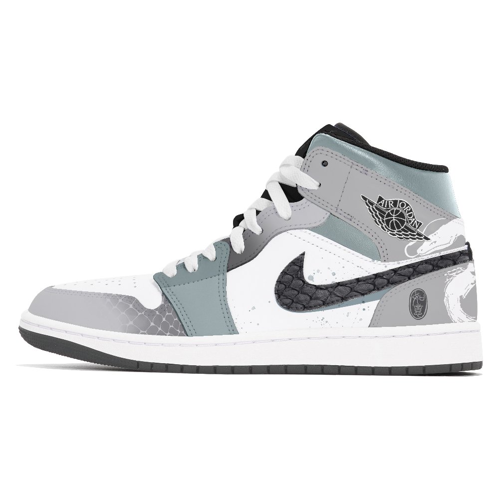 Jordan Air Jordan 1 Joy Lemon Abrasion-Resistant Mid-Top Vintage Basketball Shoes Unisex Gray Green
