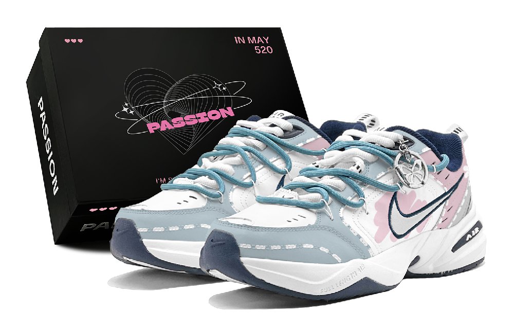 Nike Air Monarch 4 Anti Slip Wear Resistant Low Top Chunky Sneakers Unisex Pink Blue