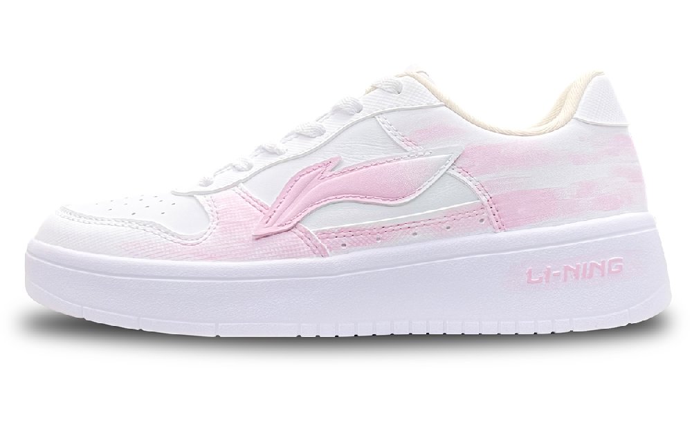 LiNing Pontoon Boats Slip Resistant Abrasion Resistant Low top Skateboard Shoes Women's Pink White