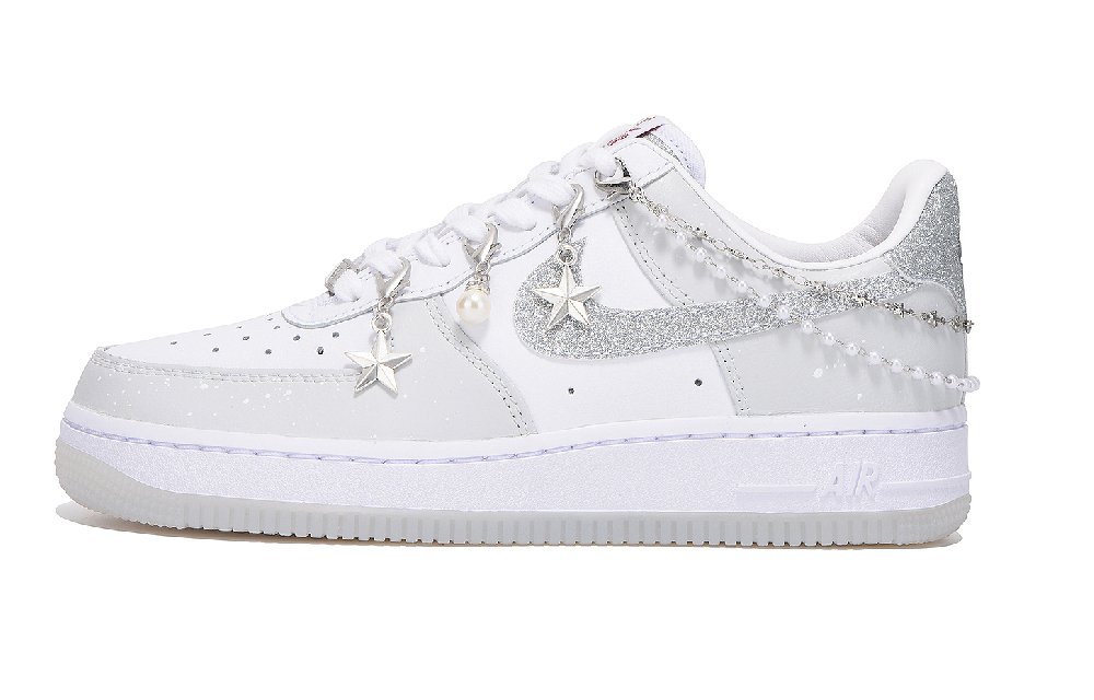Nike Air Force 1 Anti Slip Wear Resistant Low Top Skateboard Shoes Unisex Silver White