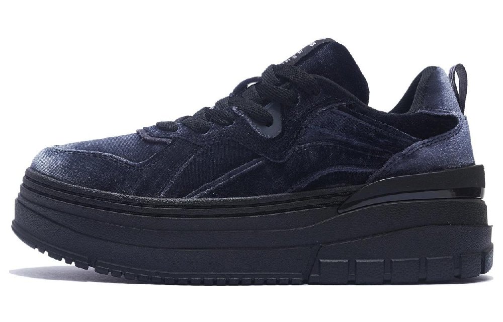 LiNing Wave Platform Anti-Slip And Wear-Resistant Lightweight Height Increasing Low-Top Skateboard Shoes Women's Black