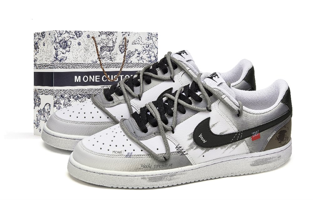 Nike Court Vision 1 M ONE Apocalypse Box Anti-Slip Wear-Resistant Low-Top Skateboard Shoes Men's White Gray
