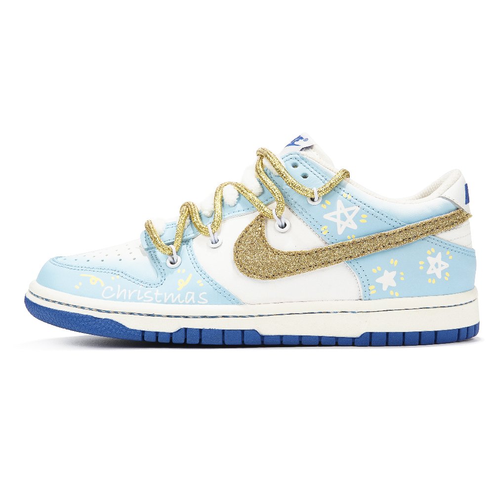 Nike Dunk Low-Top Skateboard Shoes GS Gold Blue